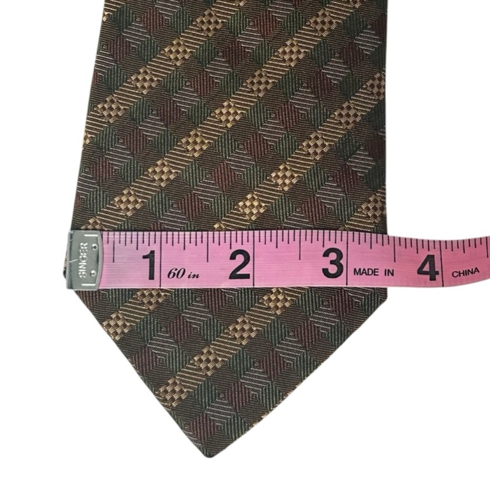 Hermès Paris Silk Tie Brown Gold Geometric Pattern Made in France Authentic - Picture 15 of 17